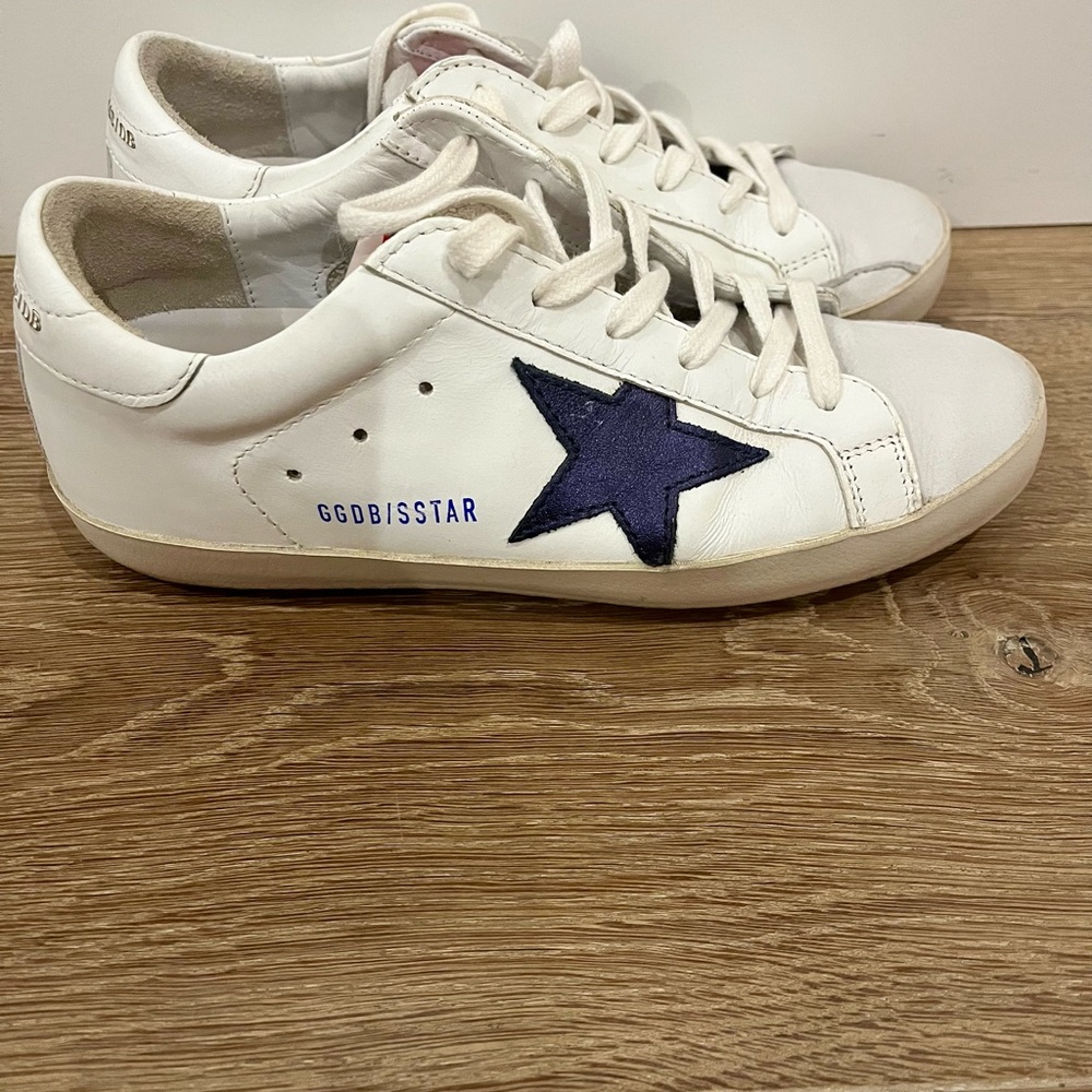 Golden Goose White Sneakers with Navy Star